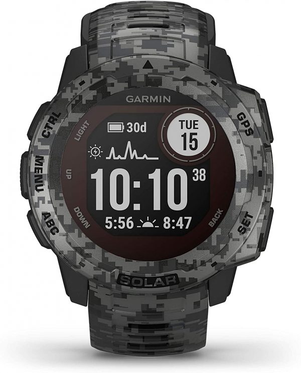 Garmin Instinct Solar Camo, Reloj GPS resistente con carga solar - Grafito