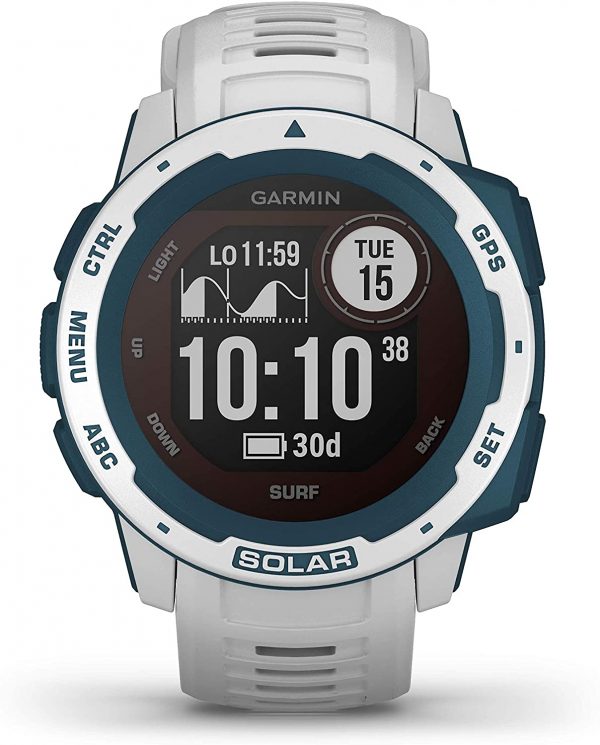 Garmin Instinct Solar Surf, Reloj GPS resistente con carga solar - Blanco