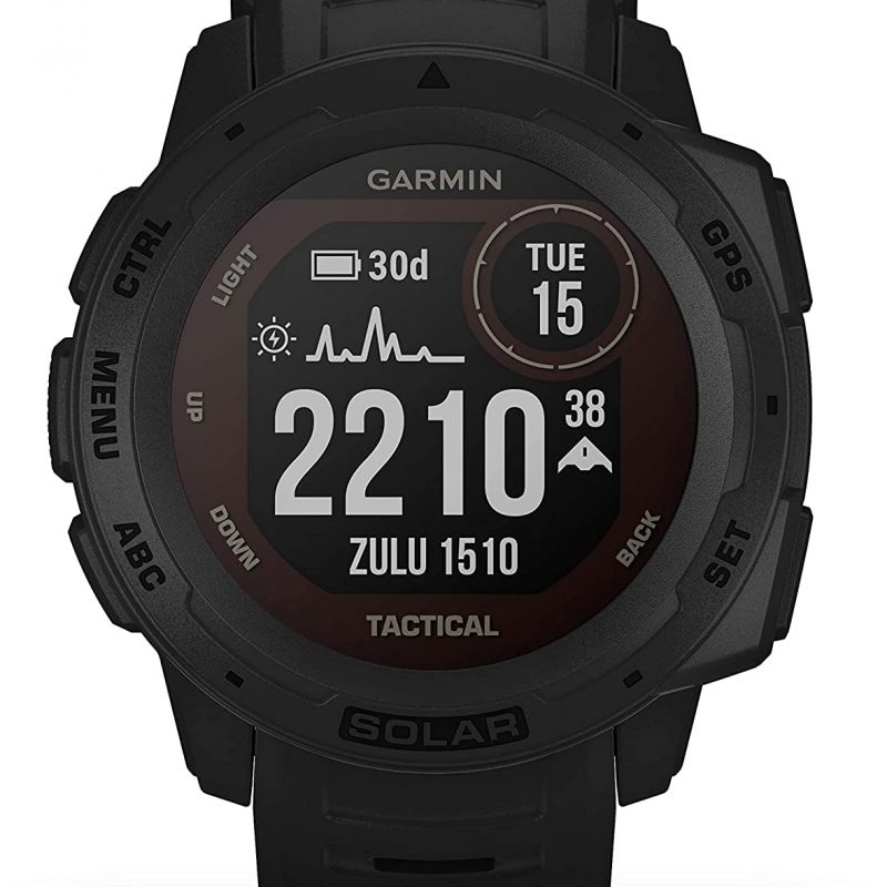 Garmin Instinct Tactical Solar, Reloj GPS resistente con carga solar y funciones tácticas - Negro