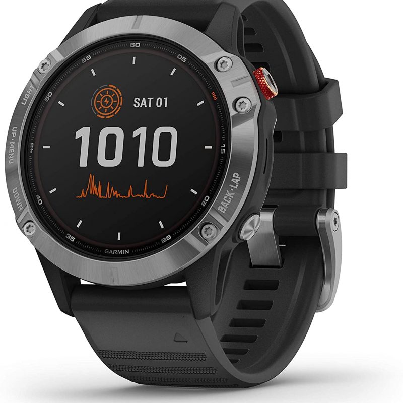 fēnix® 6 Solar Plateado con correa negra