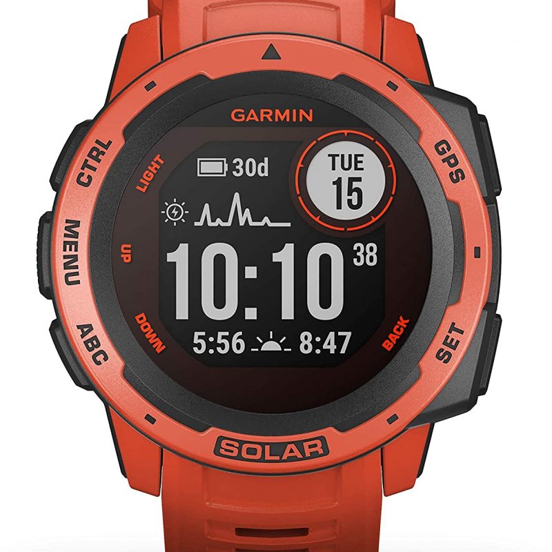 Garmin Instinct Solar, Reloj GPS resistente con carga solar - Rojo